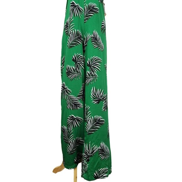 Jumper Women's Small Sleeveless Halter Tie Neck Wide Leg Green Tropical Print - Picture 8 of 9